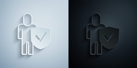 Paper cut Healthy lifestyle icon isolated on isolated on grey and black background. Paper art style. Vectorのイラスト素材