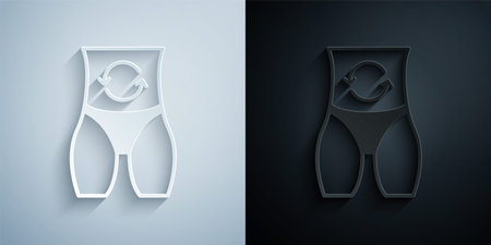 Paper cut Metabolism of human organism icon isolated on isolated on grey and black background. Digestion, metabolic system and hormones concept. Paper art style. Vectorのイラスト素材