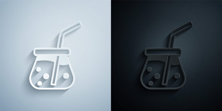Paper cut Fresh smoothie icon isolated on grey and black background. Paper art style. Vectorのイラスト素材