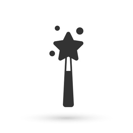 Grey Magic wand icon isolated on white background. Star shape magic accessory. Magical power. Vectorのイラスト素材