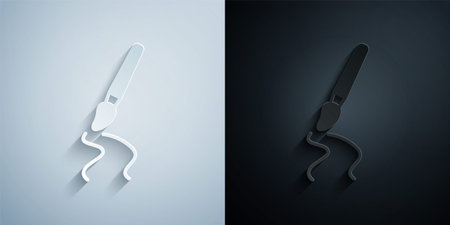 Paper cut Paint brush icon isolated on grey and black background. Paper art style. Vectorのイラスト素材