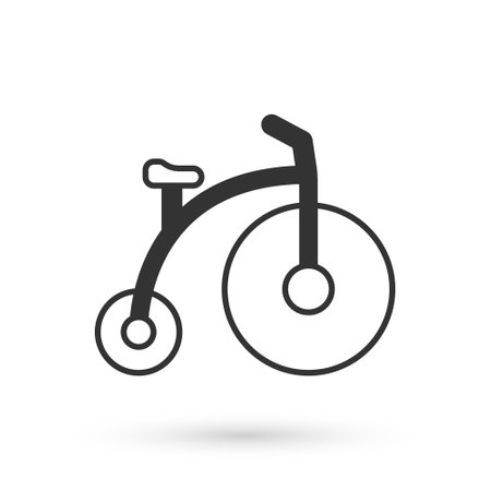 Grey Vintage bicycle with one big wheel and one small icon isolated on white background. Bike public transportation sign. Vectorのイラスト素材