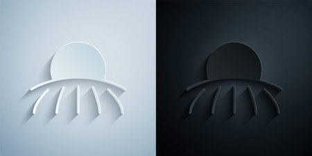 Paper cut Sunrise icon isolated on grey and black background. Paper art style. Vectorのイラスト素材
