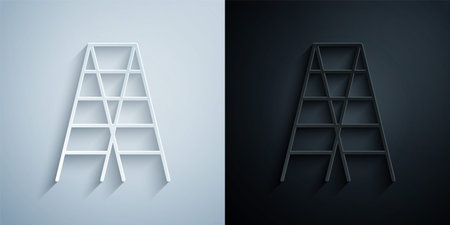 Paper cut Wooden staircase icon isolated on grey and black background. Paper art style. Vectorのイラスト素材