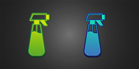 Green and blue Garden sprayer for water, fertilizer, chemicals icon isolated on black background. Vectorのイラスト素材