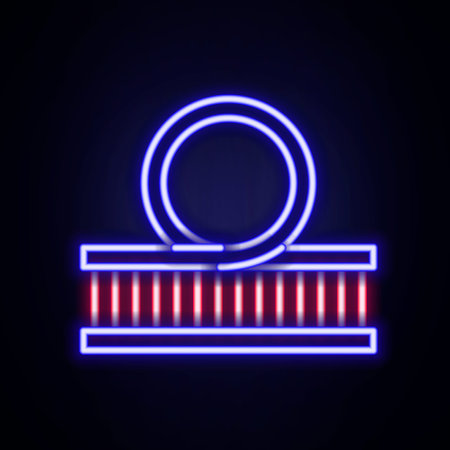 Glowing neon line Roller coaster icon isolated on brick wall background. Amusement park. Childrens entertainment playground, recreation park. Colorful outline concept. Vectorのイラスト素材