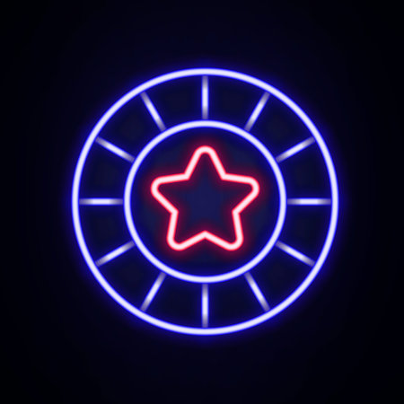 Glowing neon line Casino chips icon isolated on brick wall background. Casino gambling. Colorful outline concept. Vectorのイラスト素材