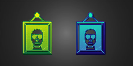 Green and blue Picture icon isolated on black background. Vectorのイラスト素材