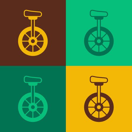 Pop art Unicycle or one wheel bicycle icon isolated on color background. Monowheel bicycle. Vectorのイラスト素材