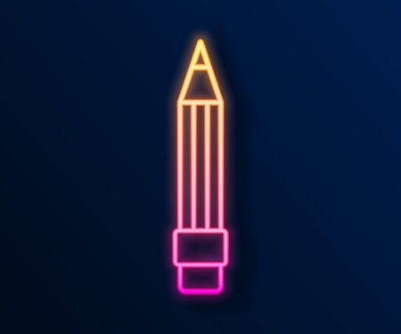 Glowing neon line Pencil with eraser icon isolated on black background. Drawing and educational tools. School office symbol. Vectorのイラスト素材