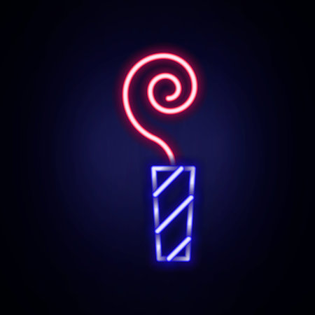 Glowing neon line Birthday party horn icon isolated on brick wall background. Colorful outline concept. Vectorのイラスト素材