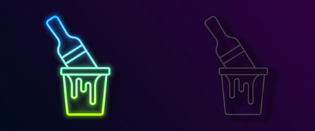 Glowing neon line Paint bucket with brush icon isolated on black background. Vectorのイラスト素材