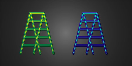 Green and blue Wooden staircase icon isolated on black background. Vectorのイラスト素材