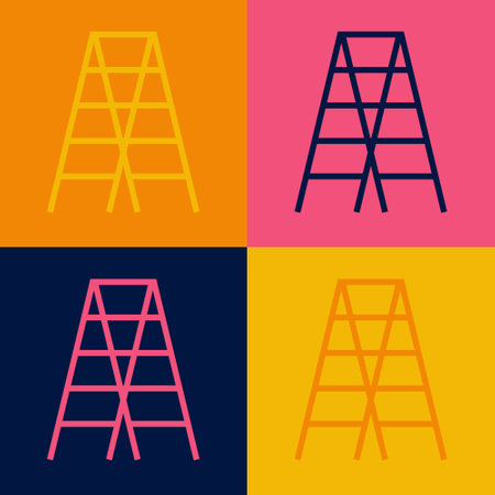 Pop art line Wooden staircase icon isolated on color background. Vectorのイラスト素材