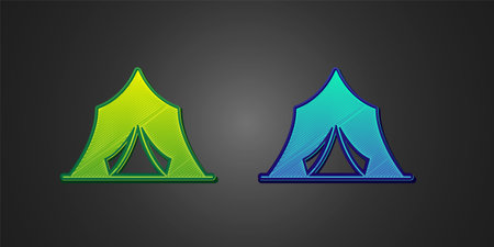 Green and blue Circus tent icon isolated on black background. Carnival camping tent. Amusement park. Vectorのイラスト素材