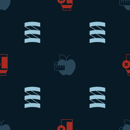 Set Lactose intolerance, Apple and measuring tape and Sports nutrition proteine on seamless pattern. Vectorのイラスト素材