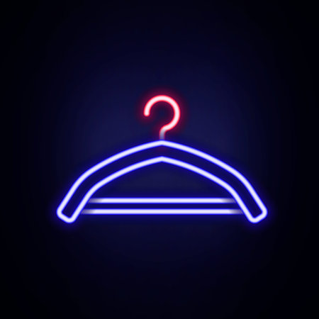 Glowing neon line Hanger wardrobe icon isolated on brick wall background. Cloakroom icon. Clothes service symbol. Laundry hanger sign. Colorful outline concept. Vectorのイラスト素材