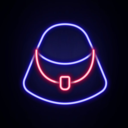 Glowing neon line Handbag icon isolated on brick wall background. Female handbag sign. Glamour casual baggage symbol. Colorful outline concept. Vectorのイラスト素材