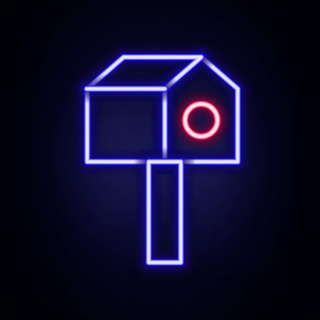 Glowing neon line Bird house icon isolated on brick wall background. Nesting box birdhouse, homemade building for birds. Colorful outline concept. Vectorのイラスト素材