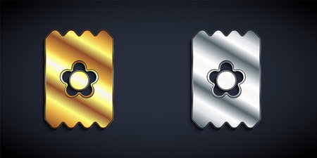 Gold and silver Pack full of seeds of a specific plant icon isolated on black background. Long shadow style. Vectorのイラスト素材