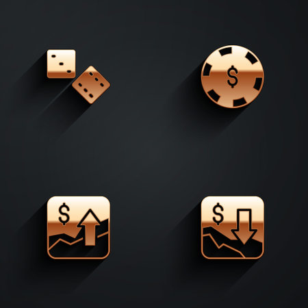 Set Game dice, Casino chip with dollar, Financial growth increase and decrease icon with long shadow. Vectorのイラスト素材