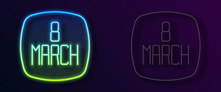 Glowing neon line 8 March icon isolated on black background. International Happy Women Day. Vectorのイラスト素材