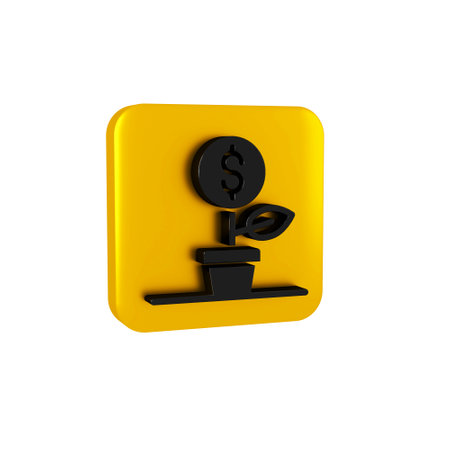 Black Dollar plant icon isolated on transparent background. Business investment growth concept. Money savings and investment. Yellow square button.の写真素材