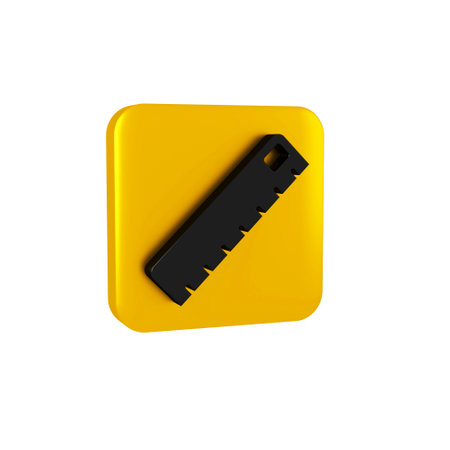 Black Ruler icon isolated on transparent background. Straightedge symbol. Yellow square button.の写真素材