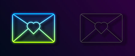 Glowing neon line Envelope with 8 March icon isolated on black background. Message love. Letter love and romance. International Happy Women Day. Vectorのイラスト素材