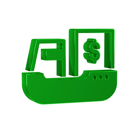 Green Cargo ship with boxes delivery service icon isolated on transparent background. Delivery, transportation. Freighter with parcels, boxes, goods.の写真素材