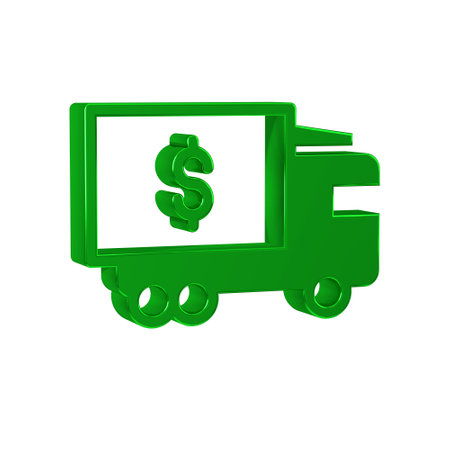 Green Armored truck icon isolated on transparent background.の写真素材