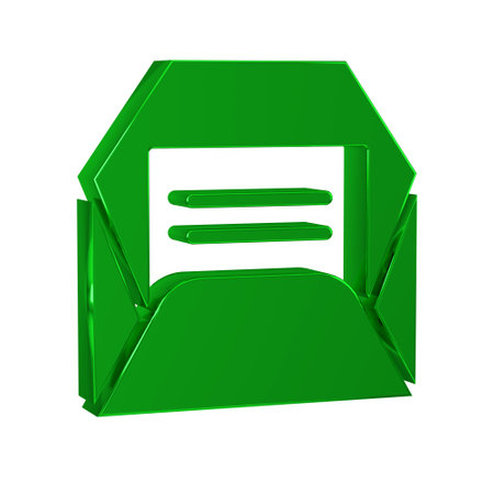 Green Envelope icon isolated on transparent background. Received message concept. New, email incoming message, sms. Mail delivery service.の写真素材