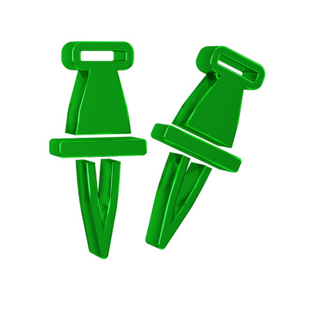 Green Push pin icon isolated on transparent background. Thumbtacks sign.の写真素材