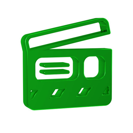 Green Movie clapper icon isolated on transparent background. Film clapper board. Clapperboard sign. Cinema production or media industry.の写真素材