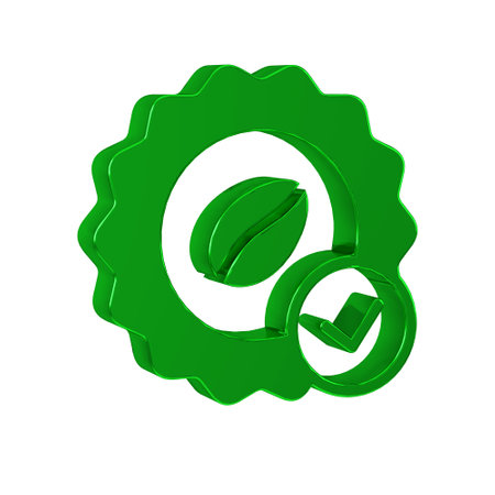 Green Medal for coffee icon isolated on transparent background. Premium quality coffee badge.の写真素材