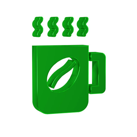 Green Coffee cup icon isolated on transparent background. Tea cup. Hot drink coffee.の写真素材