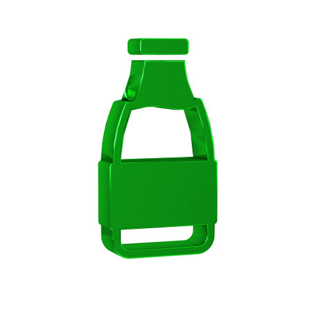 Green Closed glass bottle with milk icon isolated on transparent background.の写真素材