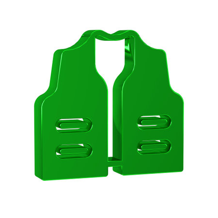 Green Fishing jacket icon isolated on transparent background. Fishing vest.の写真素材
