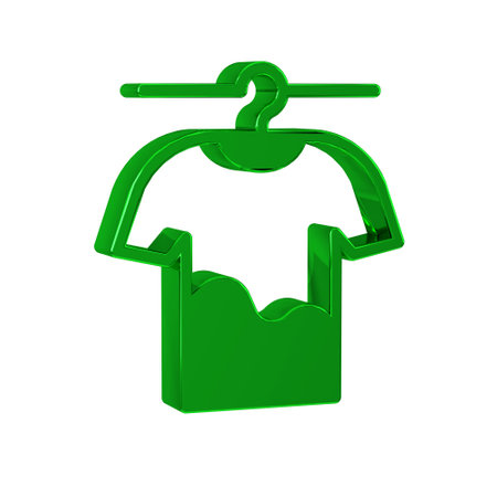 Green Drying clothes icon isolated on transparent background. Clean shirt. Wash clothes on a rope with clothespins. Clothing care and tidiness.の写真素材