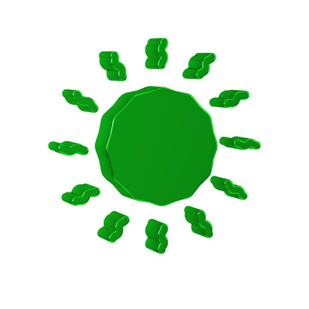 Green Sun icon isolated on transparent background.の写真素材