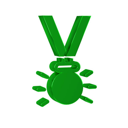 Green Medal icon isolated on transparent background. Winner symbol.の写真素材
