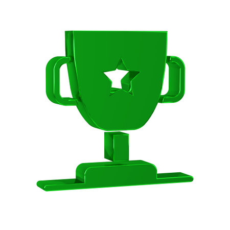 Green Award cup icon isolated on transparent background. Winner trophy symbol. Championship or competition trophy. Sports achievement sign.の写真素材