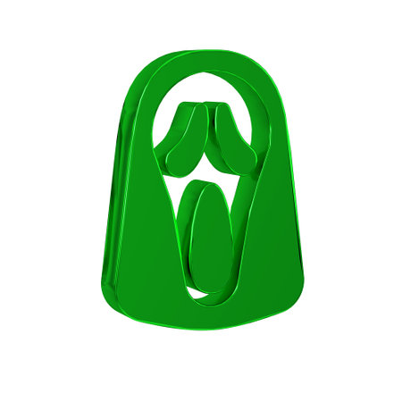 Green Funny and scary ghost mask for Halloween icon isolated on transparent background. Happy Halloween party.の写真素材