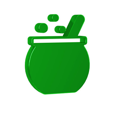 Green Halloween witch cauldron icon isolated on transparent background. Happy Halloween party.の写真素材