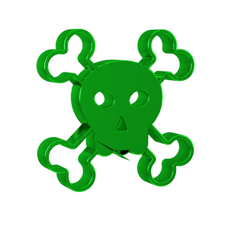 Green Skull on crossbones icon isolated on transparent background. Happy Halloween party.の写真素材