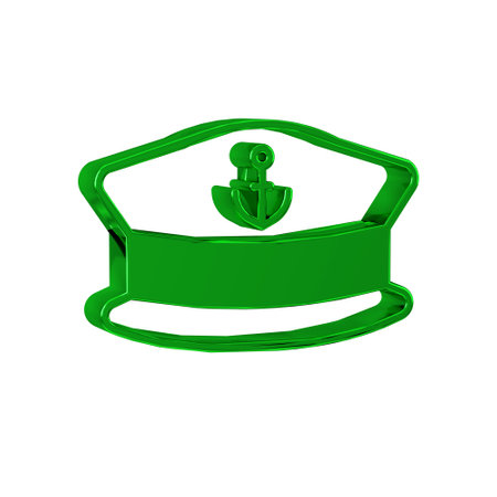Green Captain hat icon isolated on transparent background.の写真素材