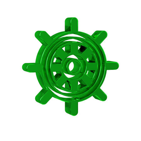 Green Ship steering wheel icon isolated on transparent background.の写真素材