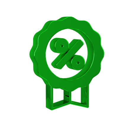 Green Discount percent tag icon isolated on transparent background. Shopping tag sign. Special offer sign. Discount coupons symbol.の写真素材