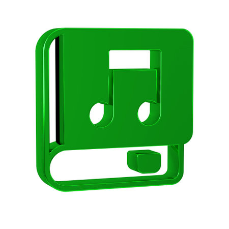 Green Audio book icon isolated on transparent background. Musical note with book. Audio guide sign. Online learning concept.の写真素材