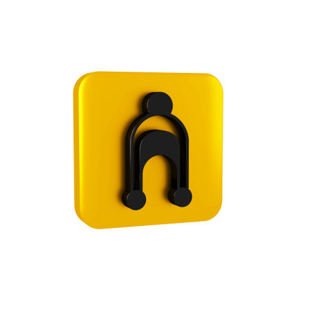 Black Winter hat icon isolated on transparent background. Yellow square button.の写真素材